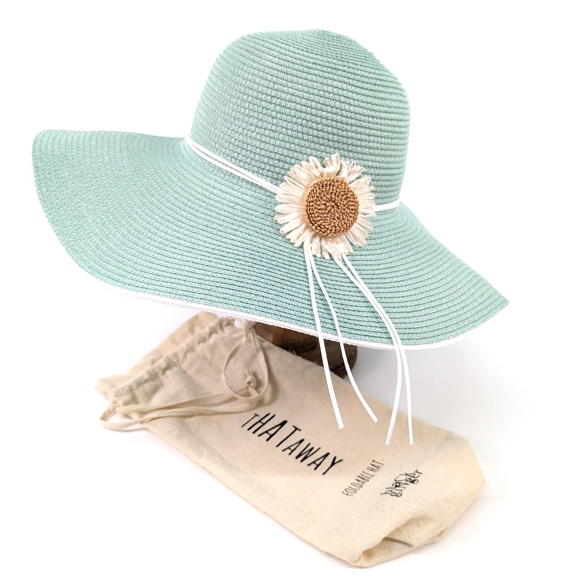 Foldable Bold Daisy Wide Brim Hat - Light Green (57cm)