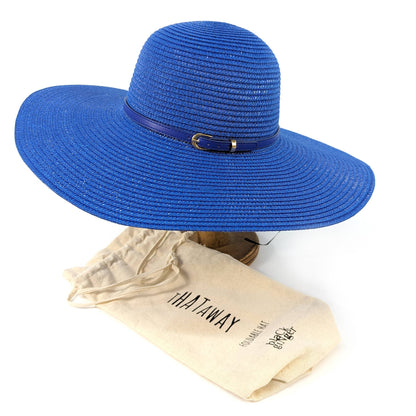 Foldable Bright and Bold Wide Brim Hat - Azure Blue (57cm)