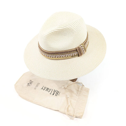 Foldable Jewelled Band Panama Hat (57cm) - Natural