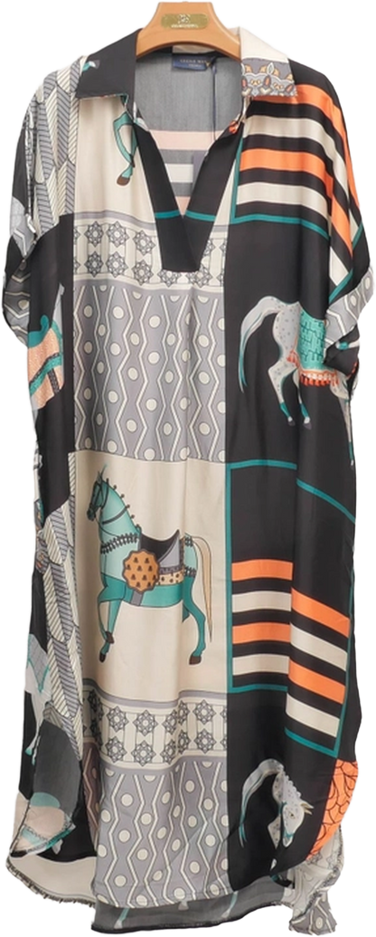 Horse print dress in silk viscose