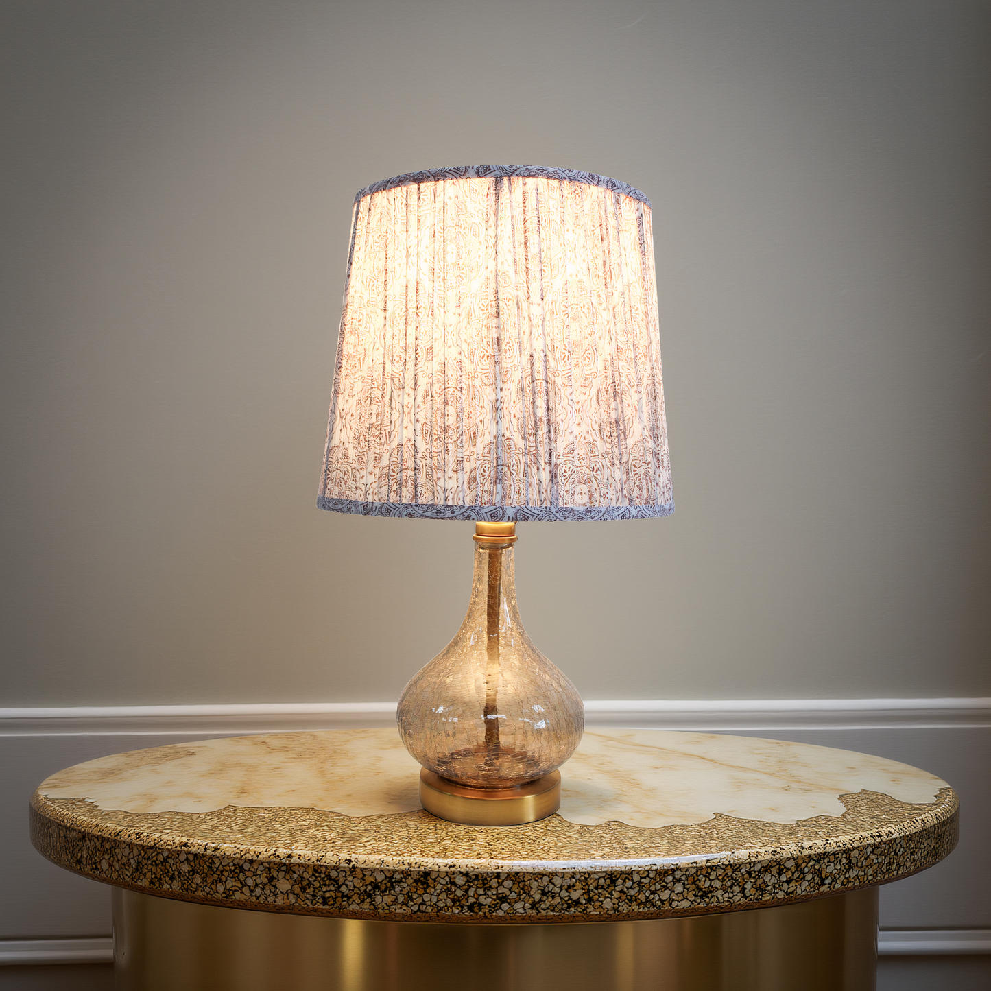 Farrow Amber Artisan Table Lamp – Crackled Glass & Linen Shade
