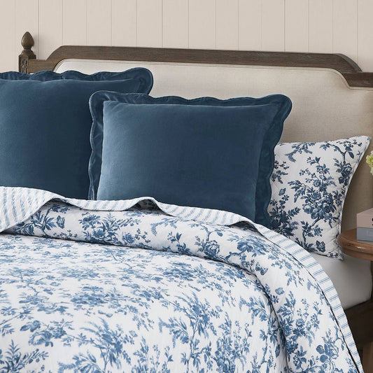 Laura Ashley Walled Garden Coverlet: Queen Bed / Midnight Blue