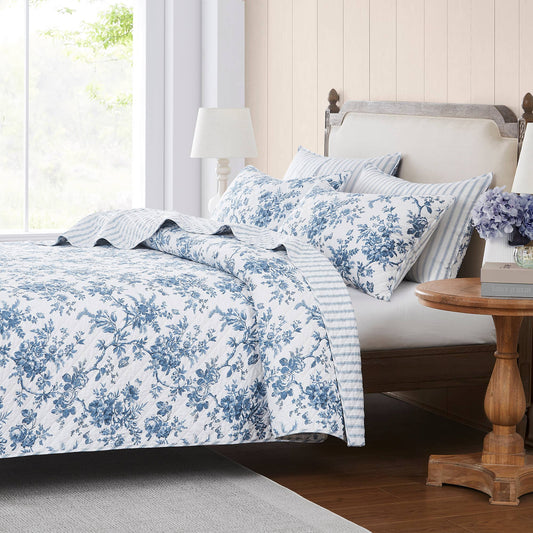 Laura Ashley Walled Garden Coverlet: Queen Bed / Midnight Blue
