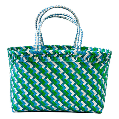 LuLu XLarge Recycled Plastic Woven Tote Bag: Green White