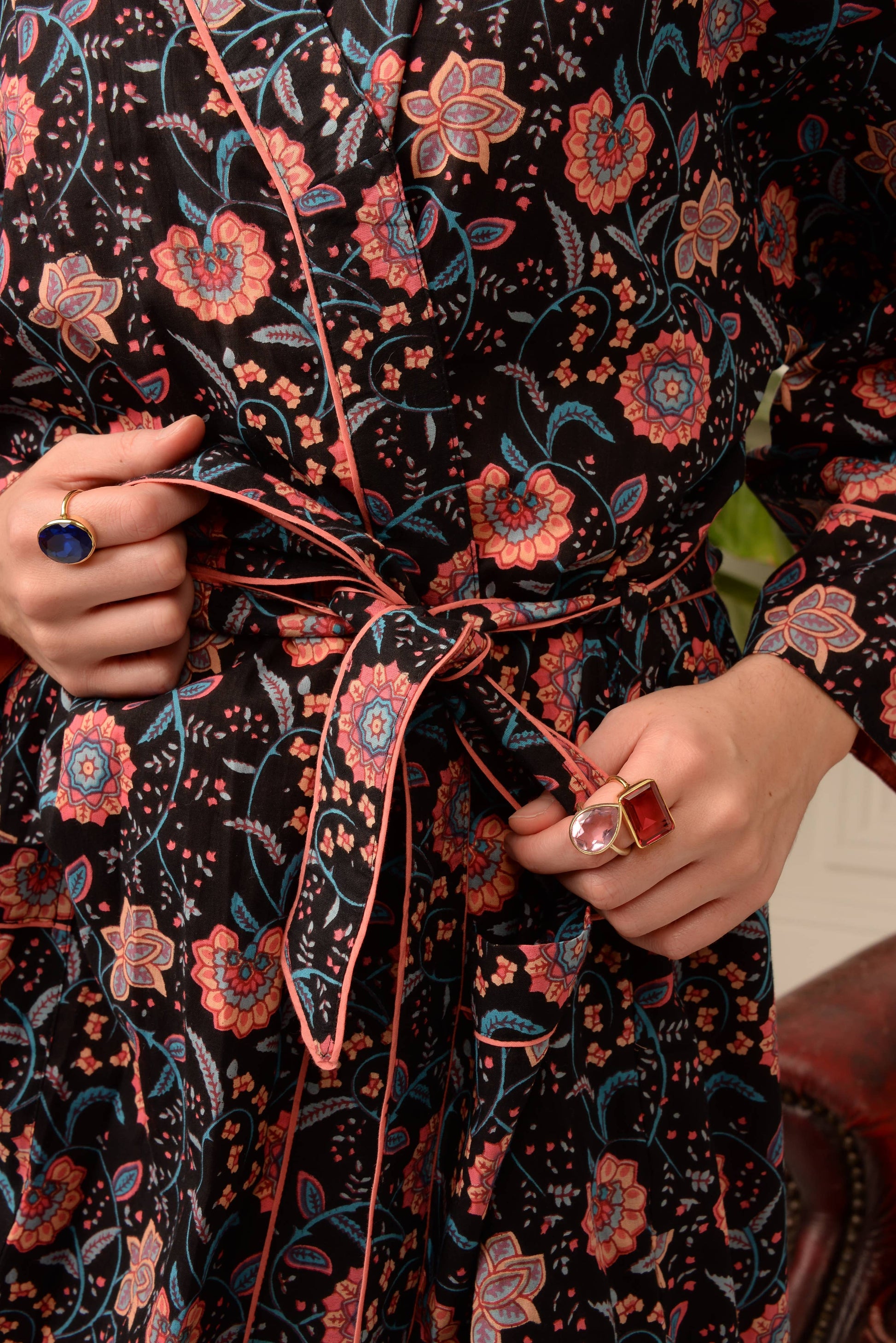 Midnight Garden Floral Cotton Robe