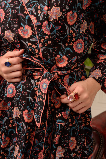 Midnight Garden Floral Cotton Robe