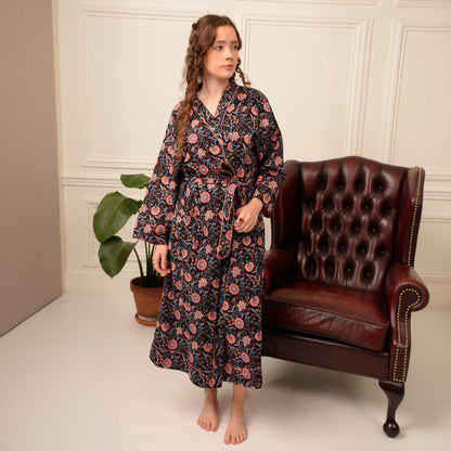 Midnight Garden Floral Cotton Robe