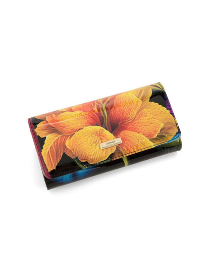 Mila Large Patent Leather Wallet with RFID Protection – Floral Print