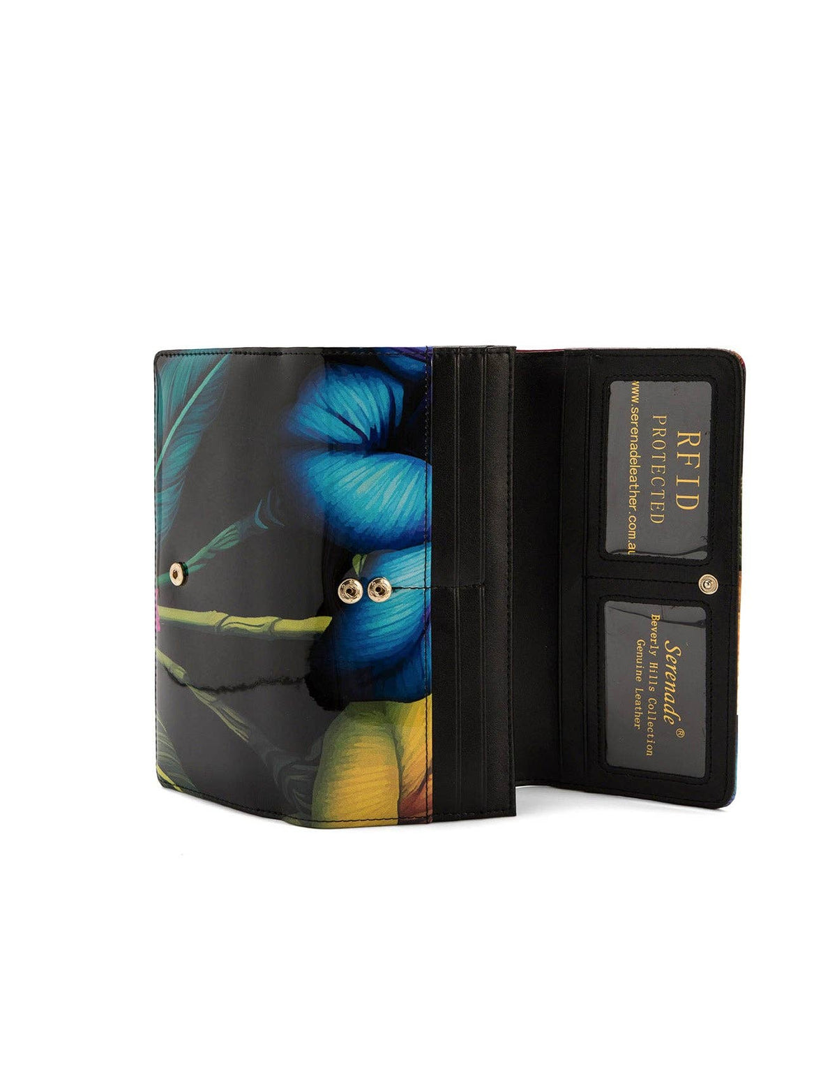 Mila Large Patent Leather Wallet with RFID Protection – Floral Print