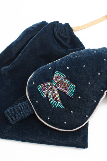 Navy Velvet Eye Mask – Beaded Bow
