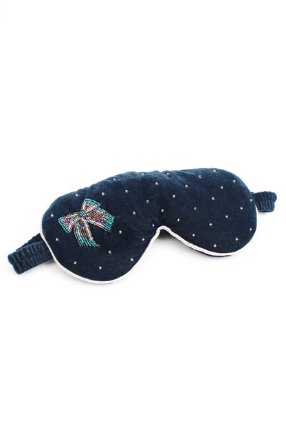 Navy Velvet Eye Mask – Beaded Bow