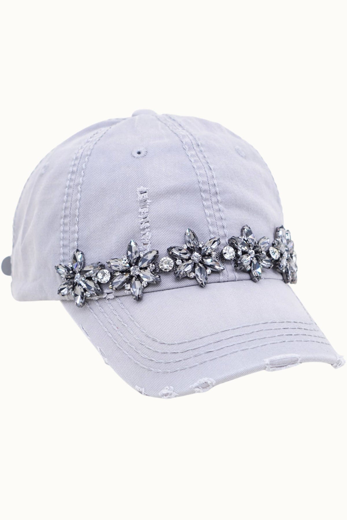 Olive & Pique Bejeweled Bling Glitz Distressed Cap | Adjustable Women's Hat