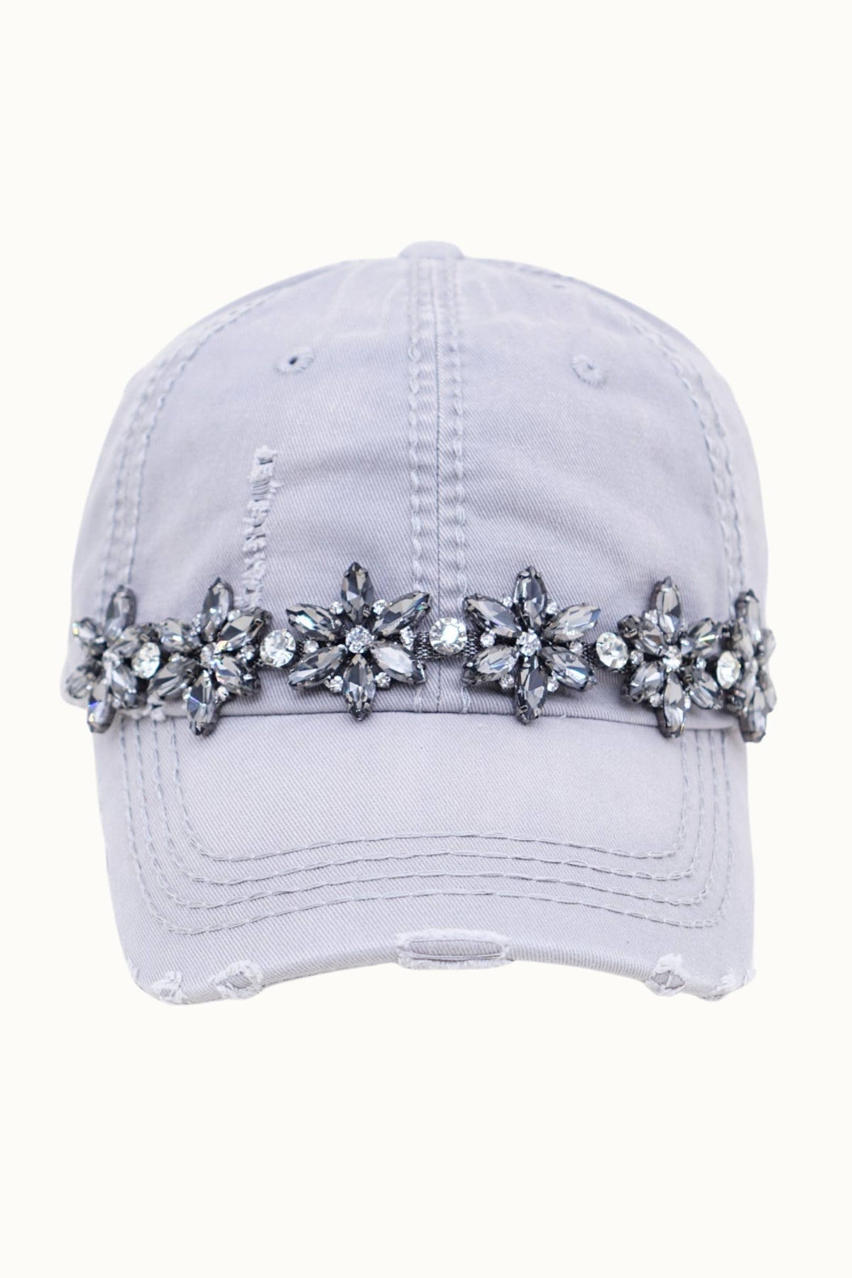Olive & Pique Bejeweled Bling Glitz Distressed Cap | Adjustable Women's Hat