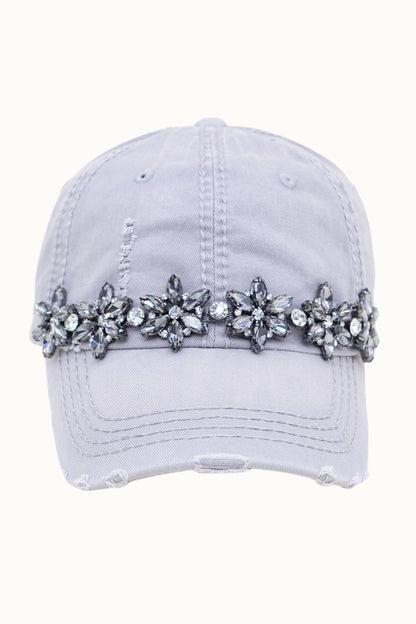 Olive & Pique Bejeweled Bling Glitz Distressed Cap | Adjustable Women's Hat