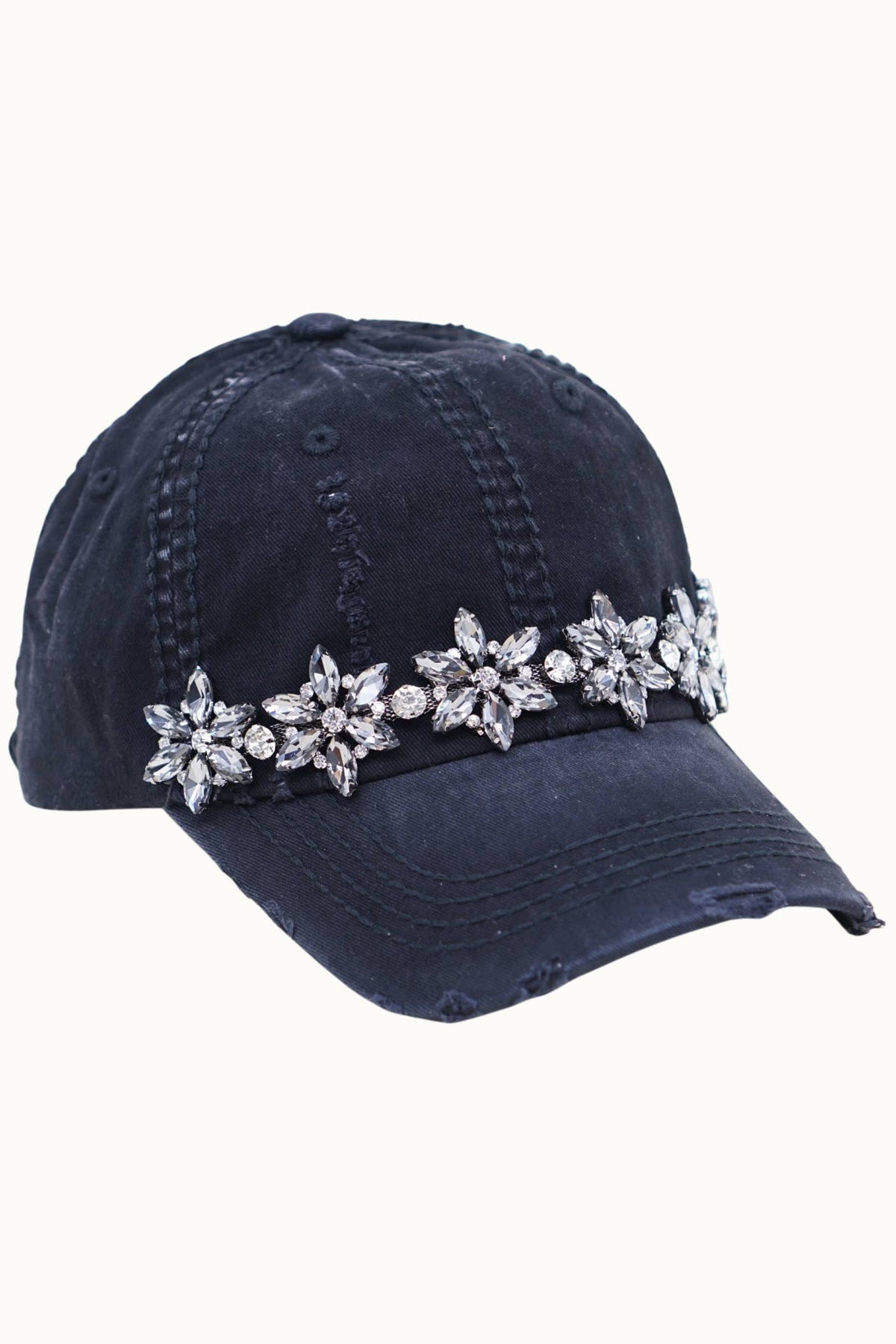 Olive & Pique Bejeweled Bling Glitz Distressed Cap | Adjustable Women's Hat