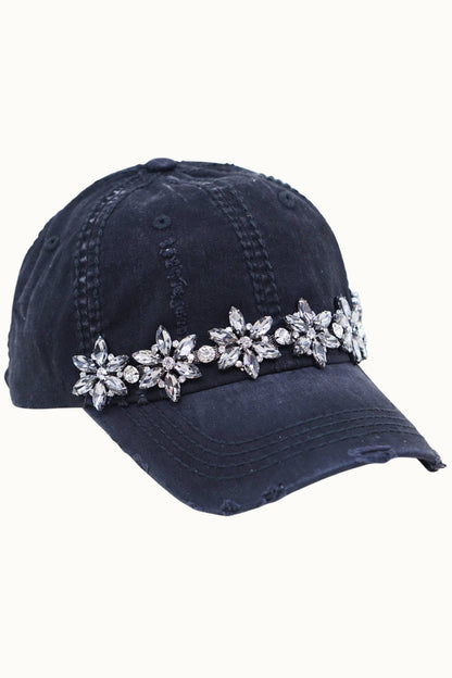 Olive & Pique Bejeweled Bling Glitz Distressed Cap | Adjustable Women's Hat