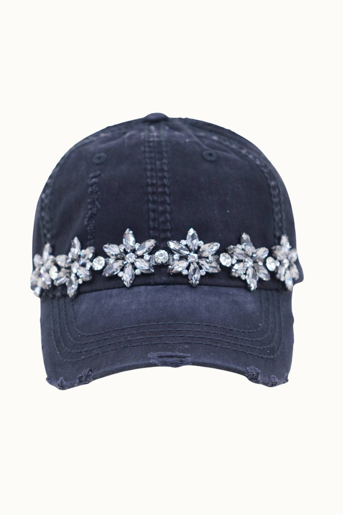 Olive & Pique Bejeweled Bling Glitz Distressed Cap | Adjustable Women's Hat