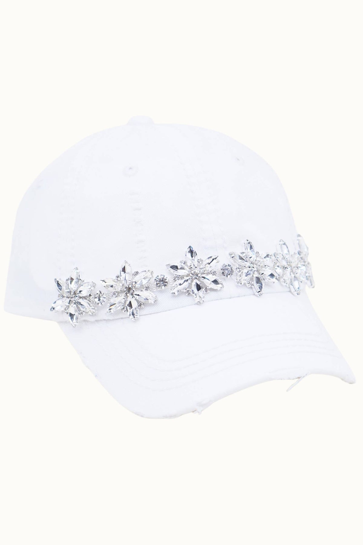 Olive & Pique Bejeweled Bling Glitz Distressed Cap | Adjustable Women's Hat