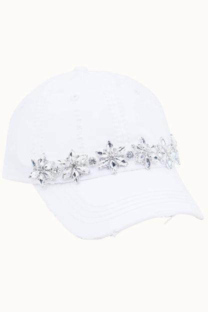 Olive & Pique Bejeweled Bling Glitz Distressed Cap | Adjustable Women's Hat