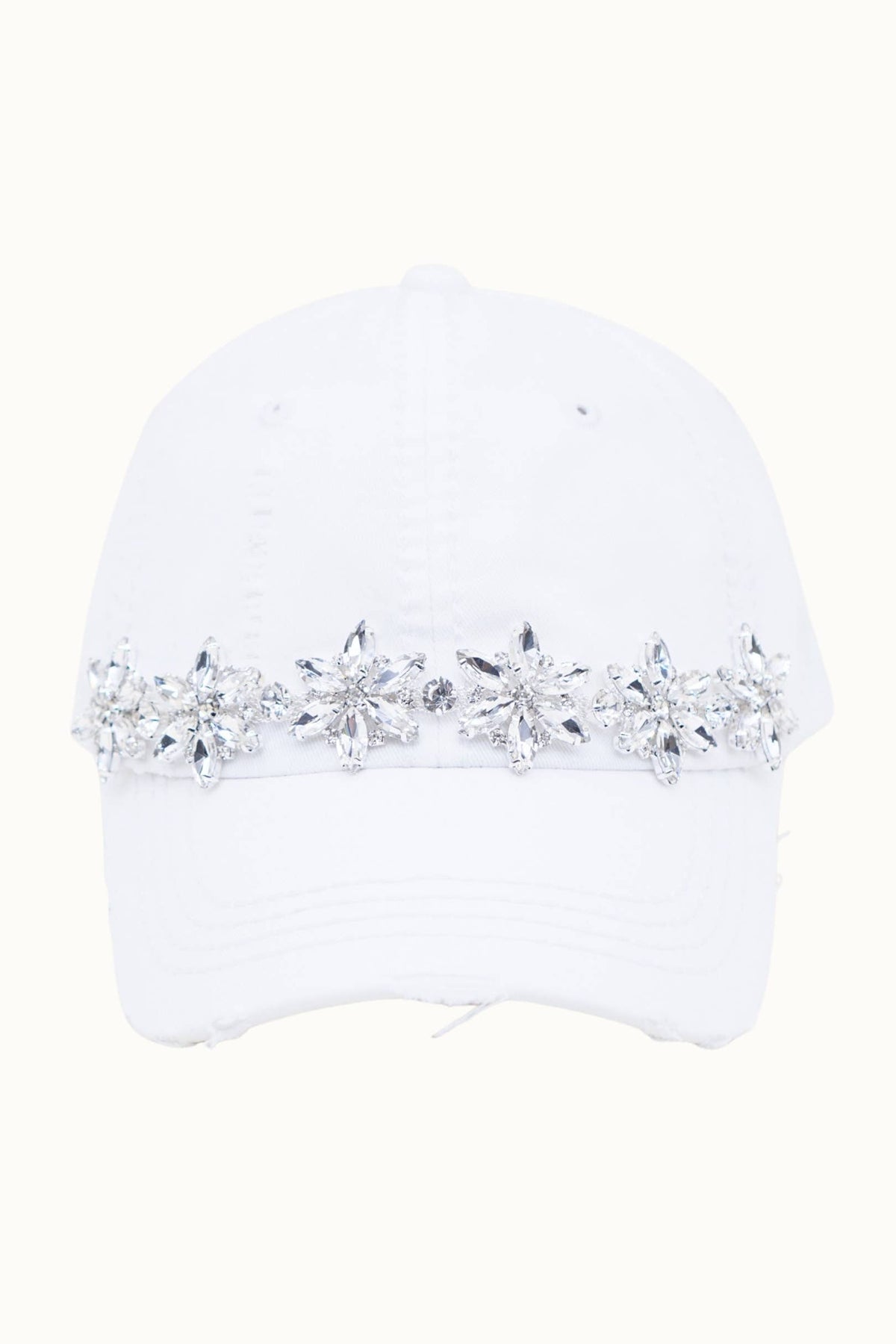Olive & Pique Bejeweled Bling Glitz Distressed Cap | Adjustable Women's Hat