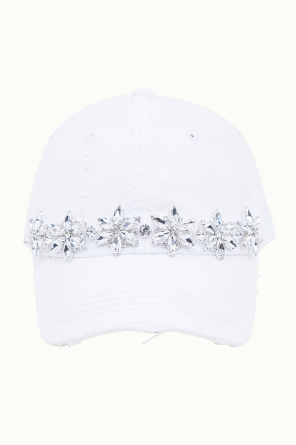 Olive & Pique Bejeweled Bling Glitz Distressed Cap | Adjustable Women's Hat