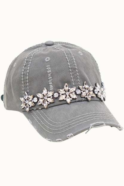 Olive & Pique Bejeweled Bling Glitz Distressed Cap | Adjustable Women's Hat