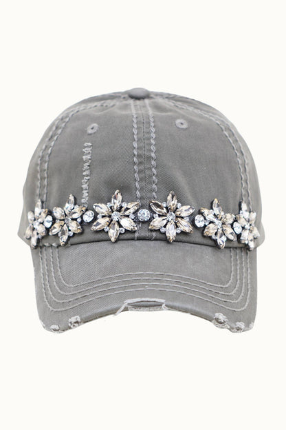 Olive & Pique Bejeweled Bling Glitz Distressed Cap | Adjustable Women's Hat