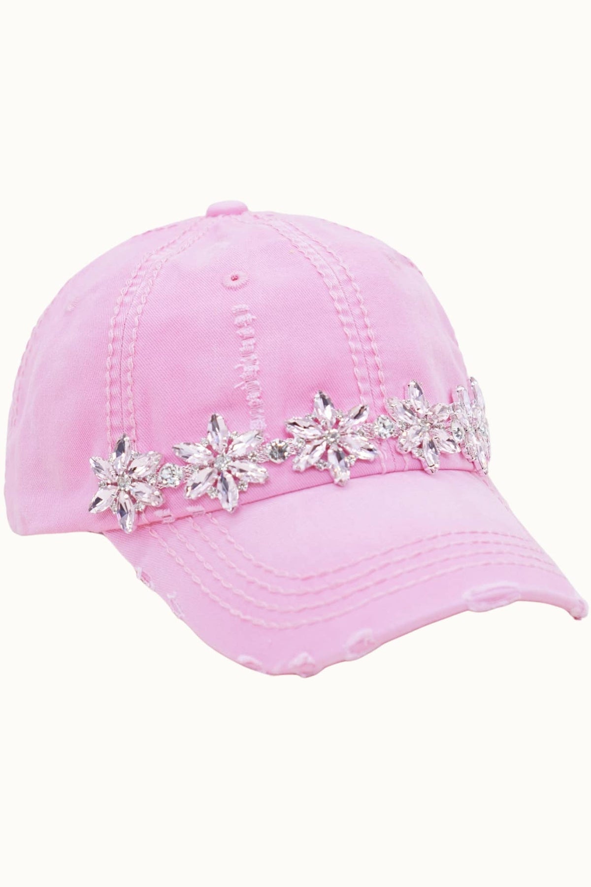 Olive & Pique Bejeweled Bling Glitz Distressed Cap | Adjustable Women's Hat