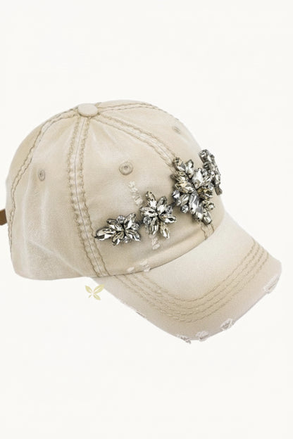 Olive & Pique Bejeweled Bling Glitz Distressed Cap | Adjustable Women's Hat