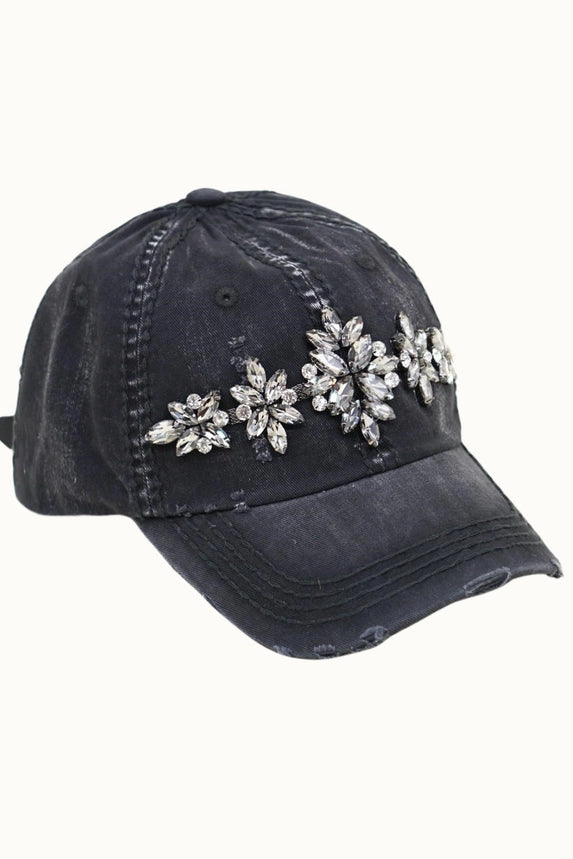Olive & Pique Bejeweled Bling Glitz Distressed Cap | Adjustable Women's Hat