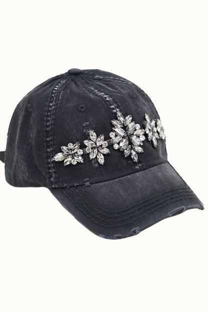 Olive & Pique Bejeweled Bling Glitz Distressed Cap | Adjustable Women's Hat