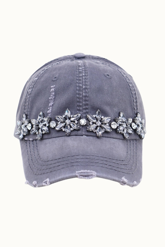 Olive & Pique Bejeweled Bling Glitz Distressed Cap | Adjustable Women's Hat