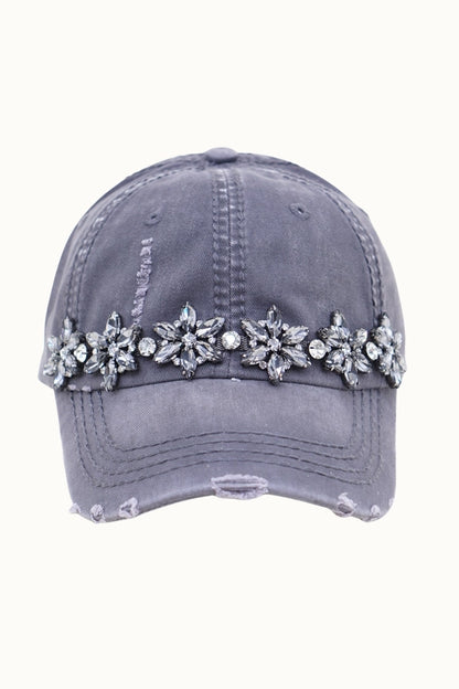 Olive & Pique Bejeweled Bling Glitz Distressed Cap | Adjustable Women's Hat
