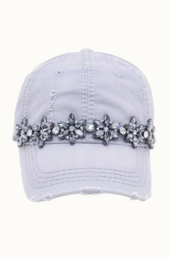 Olive & Pique Bejeweled Bling Glitz Distressed Cap | Adjustable Women's Hat