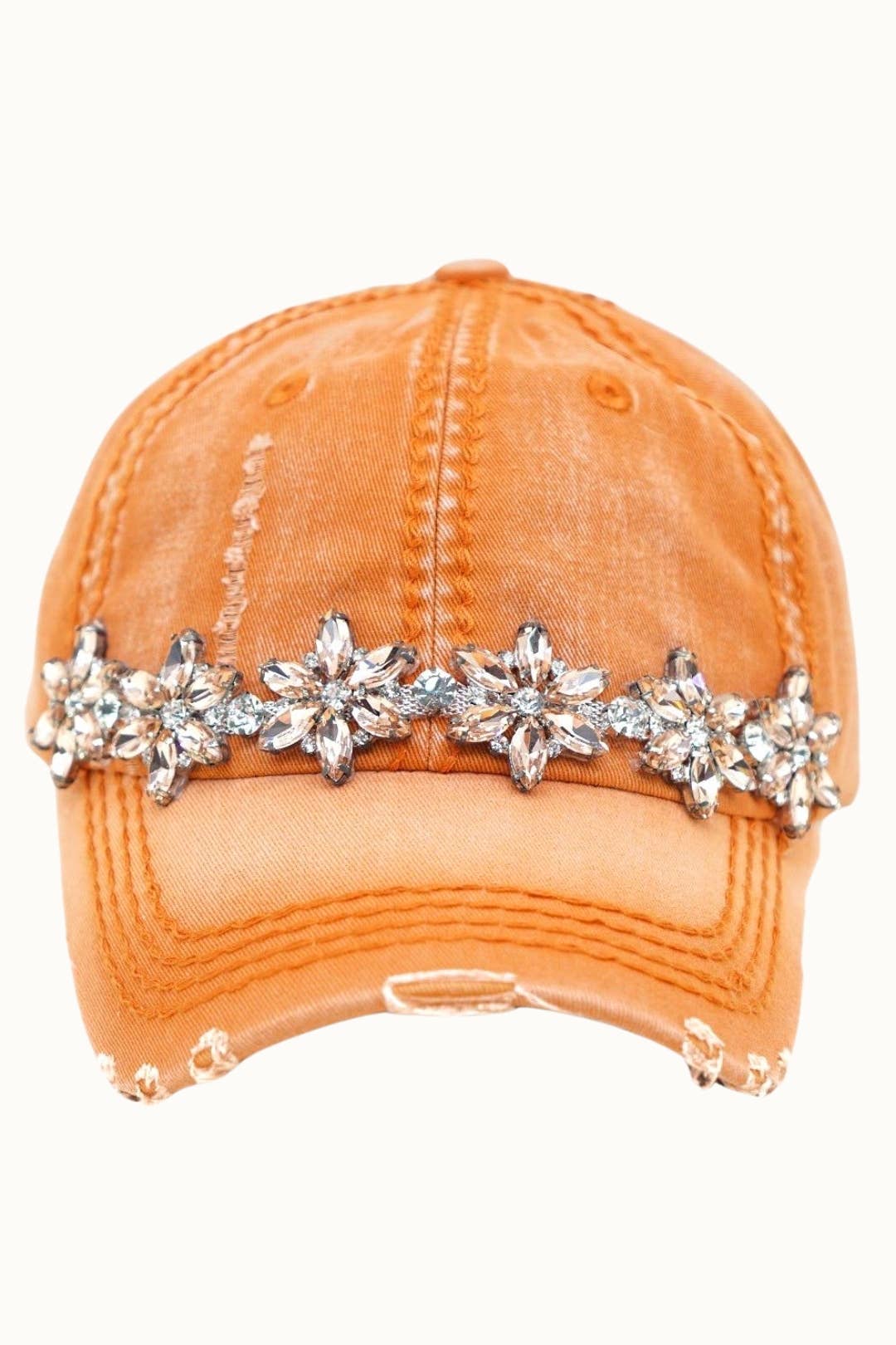 Olive & Pique Bejeweled Bling Glitz Distressed Cap | Adjustable Women's Hat