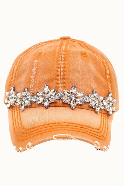Olive & Pique Bejeweled Bling Glitz Distressed Cap | Adjustable Women's Hat
