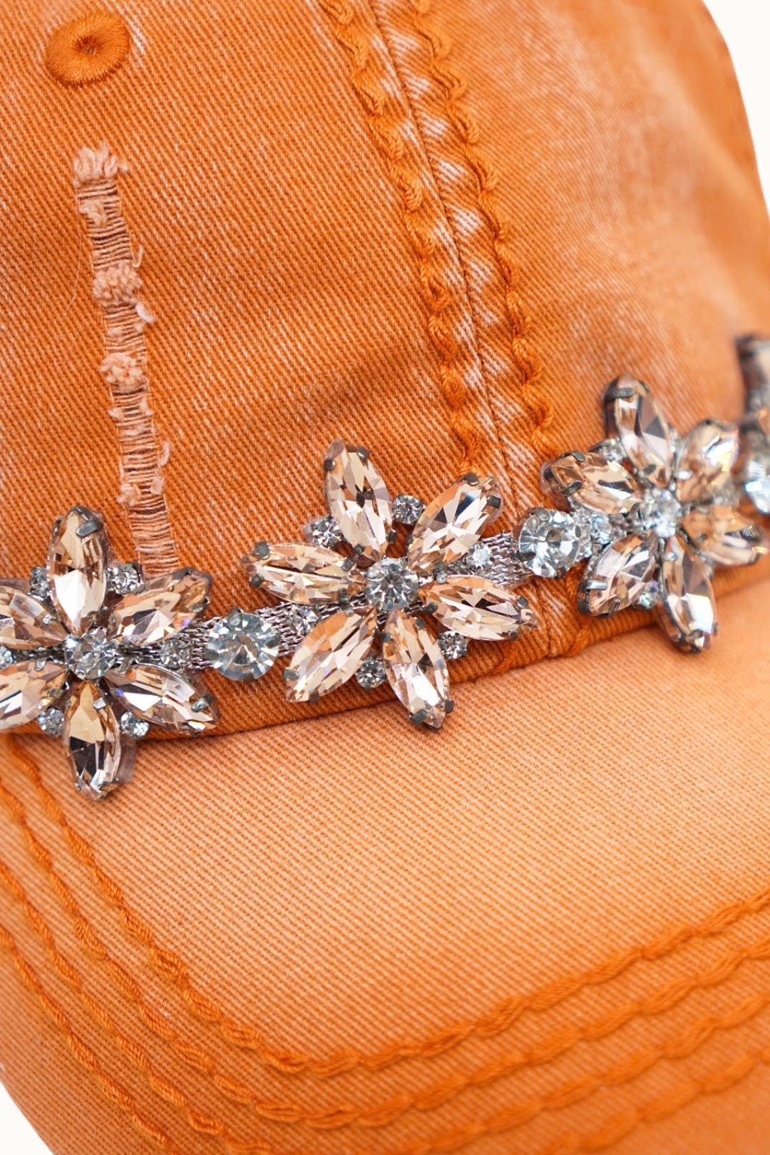 Olive & Pique Bejeweled Bling Glitz Distressed Cap | Adjustable Women's Hat