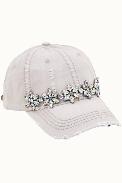 Olive & Pique Bejeweled Bling Glitz Distressed Cap | Adjustable Women's Hat
