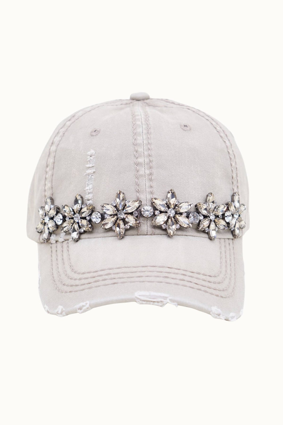 Olive & Pique Bejeweled Bling Glitz Distressed Cap | Adjustable Women's Hat