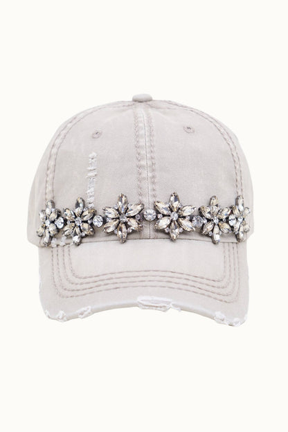 Olive & Pique Bejeweled Bling Glitz Distressed Cap | Adjustable Women's Hat