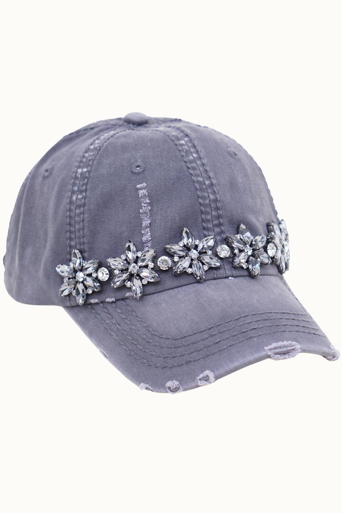 Olive & Pique Bejeweled Bling Glitz Distressed Cap | Adjustable Women's Hat
