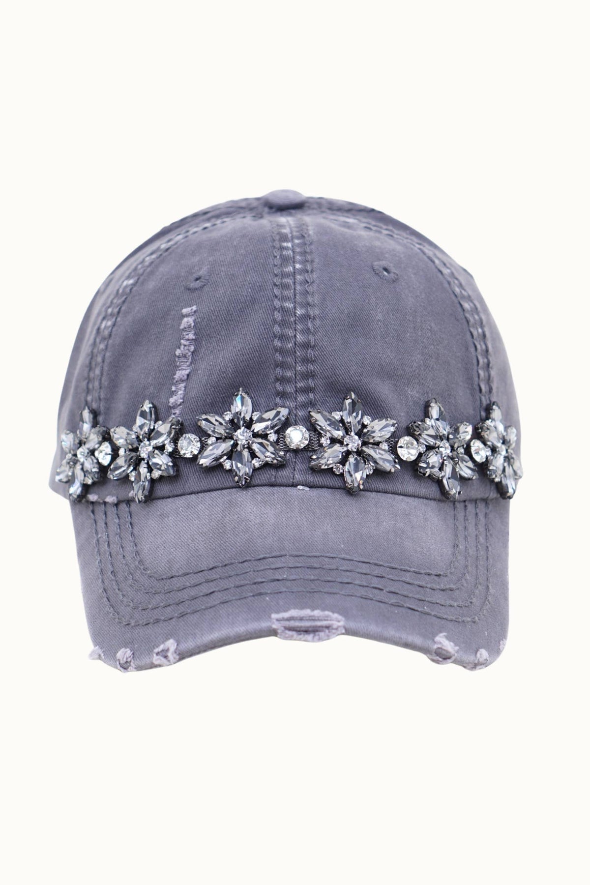 Olive & Pique Bejeweled Bling Glitz Distressed Cap | Adjustable Women's Hat