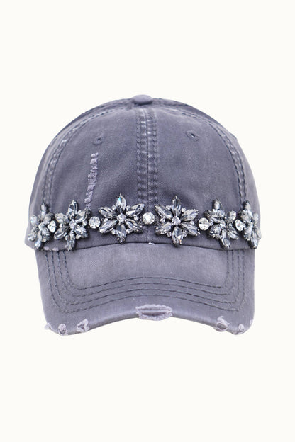 Olive & Pique Bejeweled Bling Glitz Distressed Cap | Adjustable Women's Hat