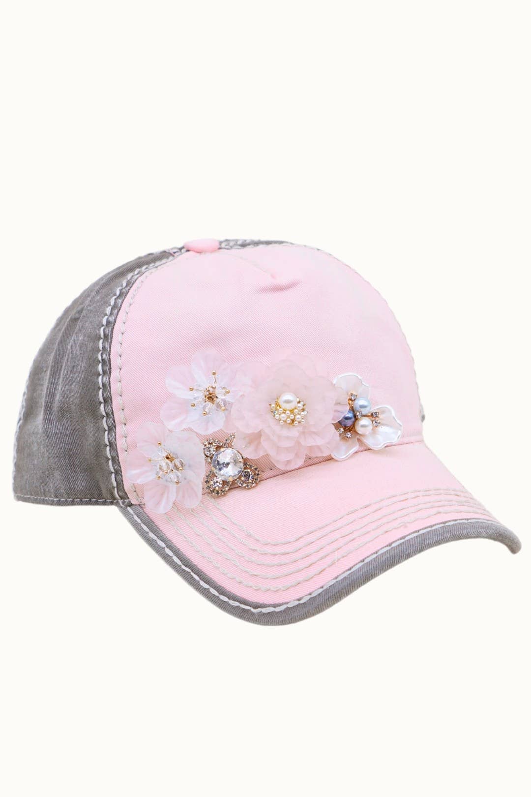 Olive & Pique Floral Bouquet Bejeweled Two-Tone Trucker Cap | Adjustable Women's Hat