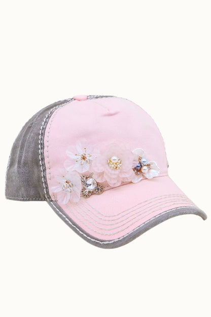 Olive & Pique Floral Bouquet Bejeweled Two-Tone Trucker Cap | Adjustable Women's Hat