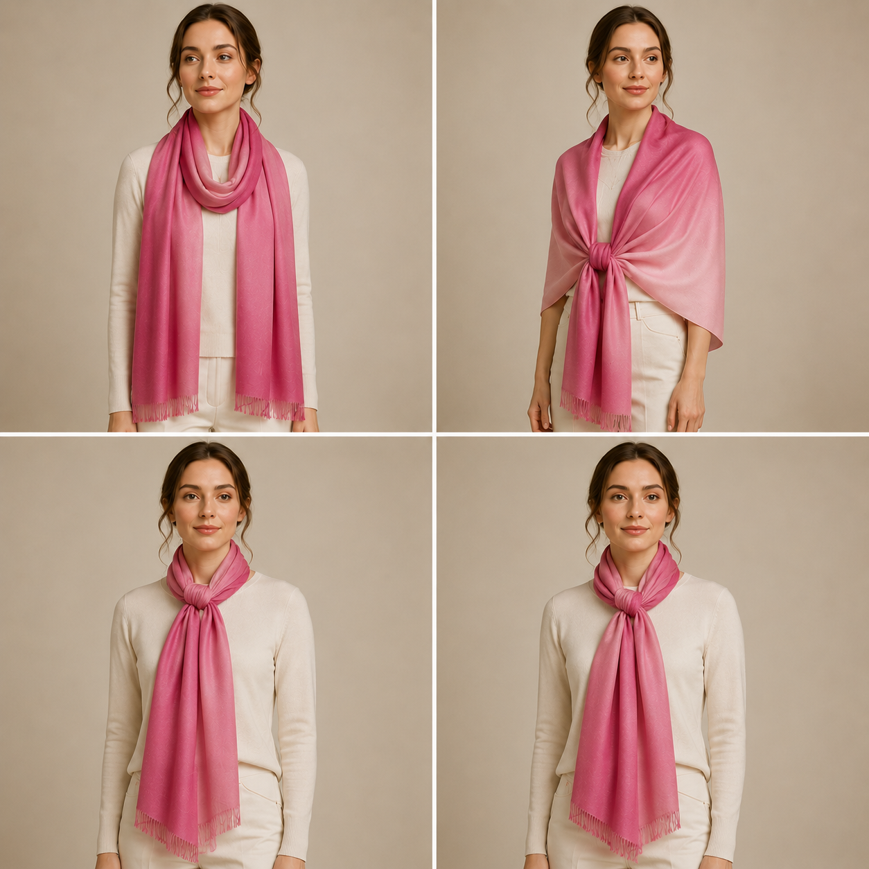 Fuchsia Ombre Faux Cashmere Scarf Soft Women's Wrap Shawl