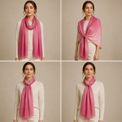 Ombre Faux Cashmere Scarf – Soft Lightweight Women's Wrap Shawl (Fuchsia, Purple & Red)