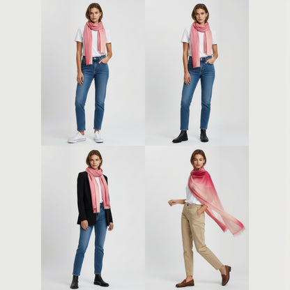 Ombre Faux Cashmere Scarf – Soft Lightweight Women's Wrap Shawl (Fuchsia, Purple & Red)