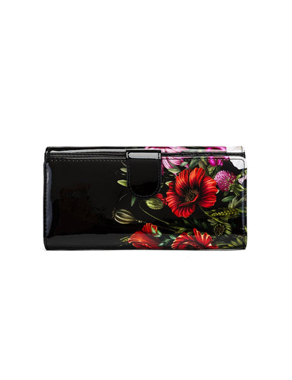 PEONY LARGE PATENT LEATHER WALLET WITH RFID - FLORAL PRINT