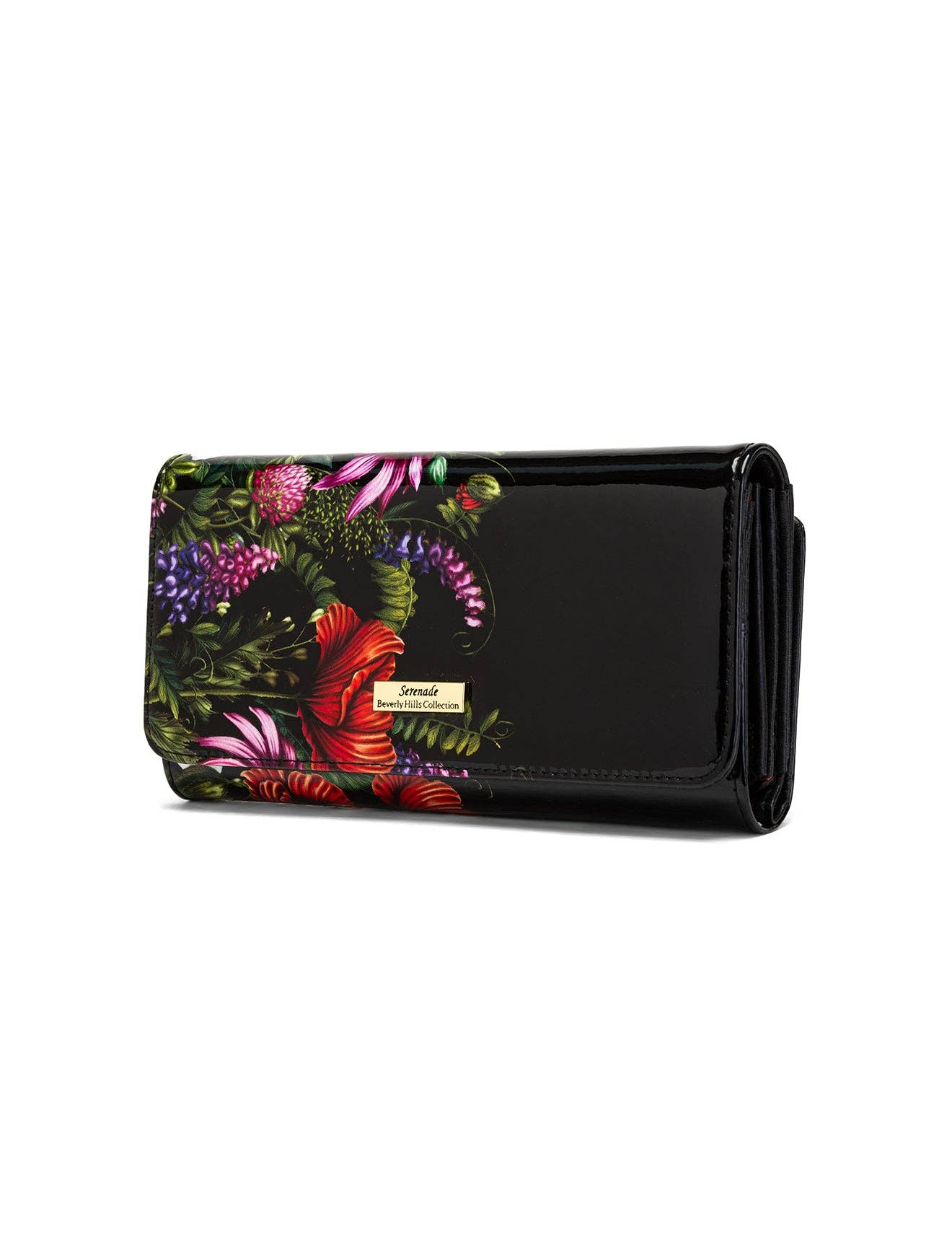 PEONY LARGE PATENT LEATHER WALLET WITH RFID - FLORAL PRINT
